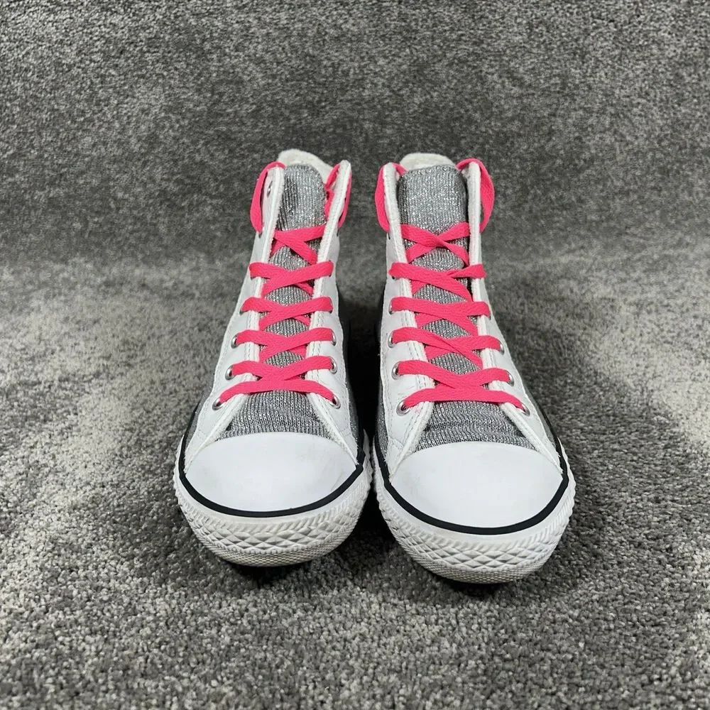 Converse Chuck Taylor Side Zip Hi Top 650600C Girls Sz 6 Silver White Shoes Used